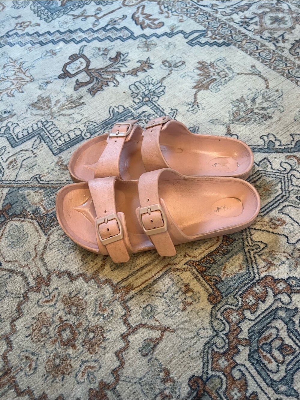 Kids Pink Double-Buckle Slide Sandals